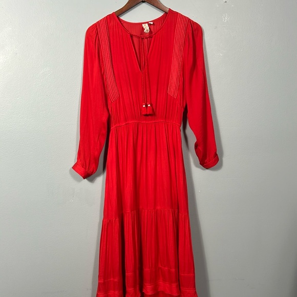 Dolan Red V neck tassel layered skirt pocketed maxi dress size XS- would fit S - Picture 5 of 17